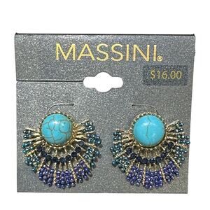 MASSINI Turquoise & Blue Fan Drop Earrings NWT